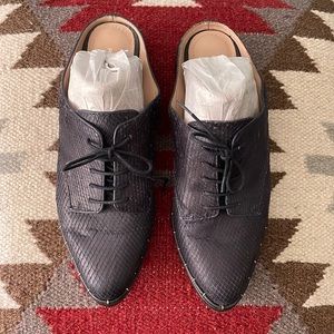 Navy leather snake skin mules/slides in size 6